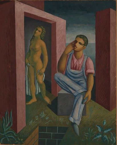 Jaime Antonio COLSON (1901-1975) Homme assis et femme nue Huile et gouache sur carton...