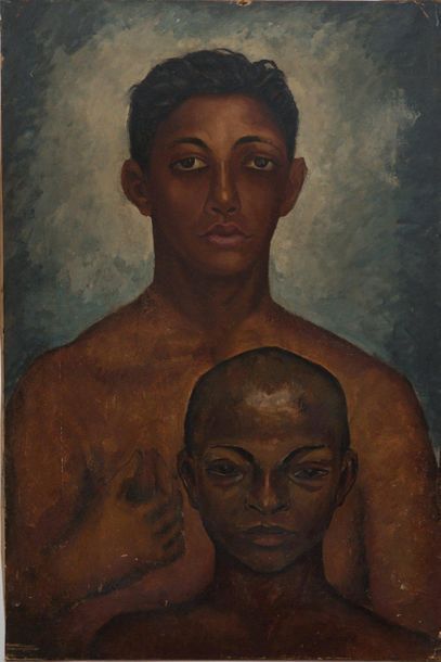 Jaime Antonio COLSON (1901-1975) Portrait d'un homme et d'un enfant, torses nus Huile...