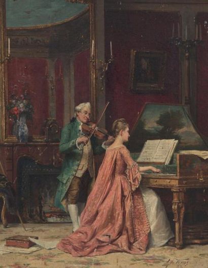 Géo WEISS (1861 - 1921) Couple de musiciens Huile sur toile, signée en bas à droite...