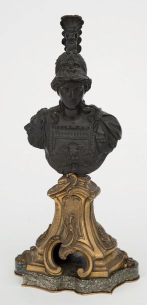 Maison SORMANI à Paris. Seconde moitié du 19e siècle Buste d'Hercule casqué, en bronze...