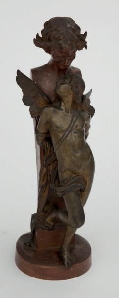 Félix SANZEL (1829-1883) L'amour captif ou l'offrande à Dionysos Bronze à patine...