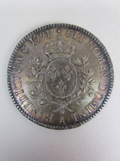 null Pièce en argent au profil de Louis XVI, 1791, diam 41 mm, poids