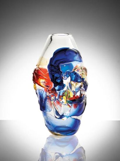 BADIOLI Mario (né 1940 à Venise) «Route de la soie» Vase en verre soufflé de forte...