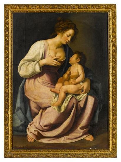 Attribué à Artemisia GENTILESCHI (1597-1651) 
Vierge à l'Enfant 
Toile 
H_119 cm....