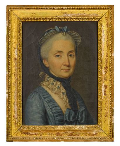 Ecole FRANCAISE vers 1800, suiveur de Louis Tocqué 
Portrait de femme au fichu 
Toile...