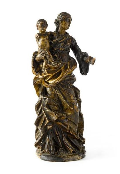 Vierge à l'Enfant en bois sculpté et polychromé.
XVIIème...