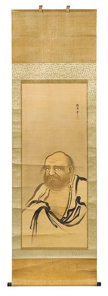 JAPON - XIXE SIÈCLE Encre sur soie, Daruma.
Montée en kakemono.
H_50 cm L_126 cm
