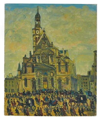 Emmanuel BELLINI (1904-1989) Paris, l'église Saint Etienne du Mont Huile sur toile...