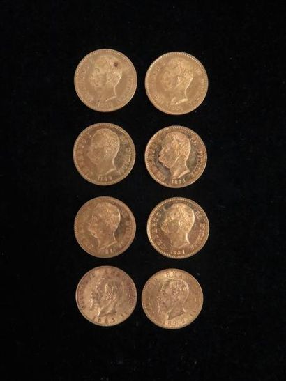 null Huit pièces de 20 lires or, 

Deux de Vitorio Emanuele II de 1862 et 1863

Trois...