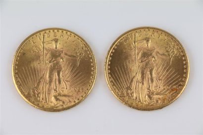 null Deux pièces de 20 dollars or, 1925 et 1928.

Poids : 67,2 grammes