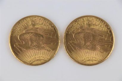 null Deux pièces de 20 dollars or, 1925 et 1928.

Poids : 67,2 grammes