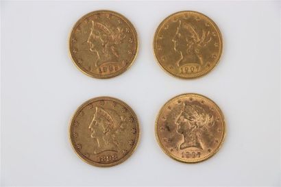 null Quatre pièces de 10 dollars or, 1882, 1897, 1898,1907.

Poids : 66,86 gramm...