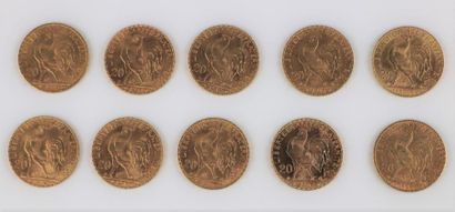 null Dix pièces de 20 francs or, Marianne et coq.

64,68 grammes