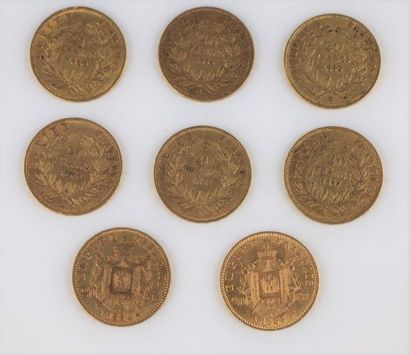 null Huit pièces de 20 francs or à l'effigie de Napoléon III :

Tête laurée 1864...