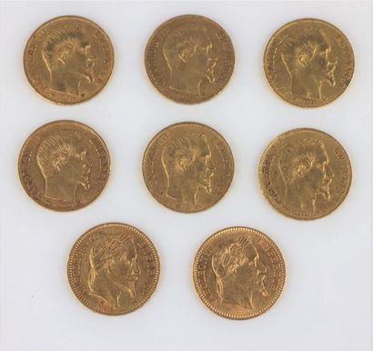 null Huit pièces de 20 francs or à l'effigie de Napoléon III :

Tête laurée 1864...