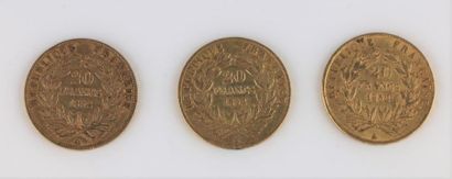 null Trois pièces de 20 francs or, Louis Napoléon Bonaparte, 1852.

Poids: 19,25...