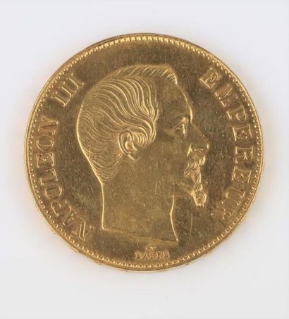 null Une pièce de 100 francs or Napoléon III, tête nue, 1858.

Bel état.

Poids :...