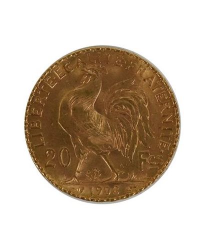 null Pièce de 20 francs or au coq, l'avers figurant une Marianne, 1908.

6,46 gr...