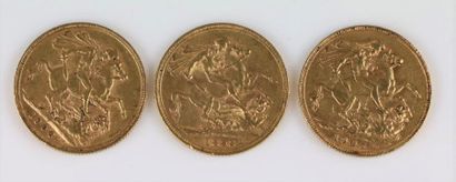 null Trois souverains en or, 1898, 1905, 1906.

Poids: 23,98 grammes