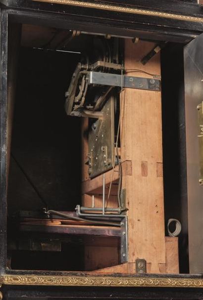 null Importante horloge à automate au coq, en bois noirci et bronze doré.

Le mécanisme...
