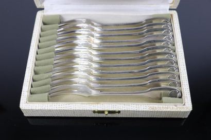 null CHRISTOFLE.

Service à escargots en métal argenté comprenant douze fourchettes,...