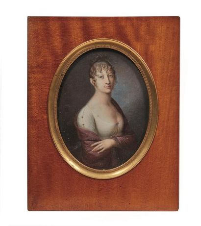 null Ecole française d'époque Empire.

Portrait de femme, les bras croisés.

Miniature...