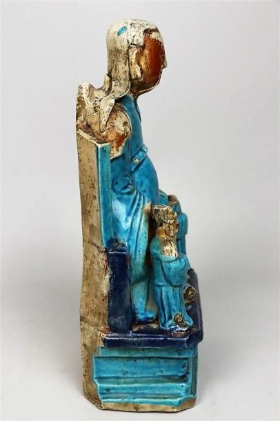 null Statuette de Wenwu en grès émaillé turquoise et aubergine

Chine, dynastie Ming,...