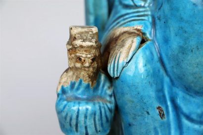 null Statuette de Wenwu en grès émaillé turquoise et aubergine

Chine, dynastie Ming,...