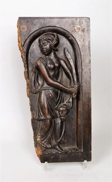 null Panneau en chêne sculpté figurant Judith et Holopherne.

XVIIème siècle.

H_36,5...