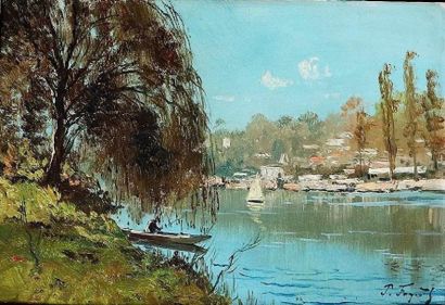 null Pierre FAGET-GERMAIN (1890-1961).

Barque sur la Seine.

Huile sur carton, signée...