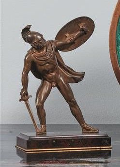 null Plaque à papier sous la forme d'un guerrier grec casqué en bronze finement ciselé...