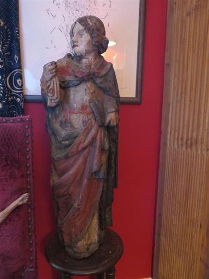 null Grande figure de Saint Jean au pied de la Croix en chêne sculpté polychrome....