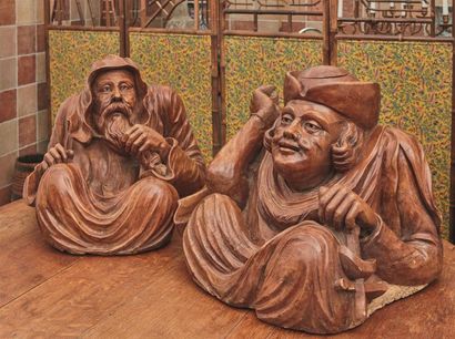 null Deux grands personnages grotesques en bois sculpté dans la tradition des Gobbi...