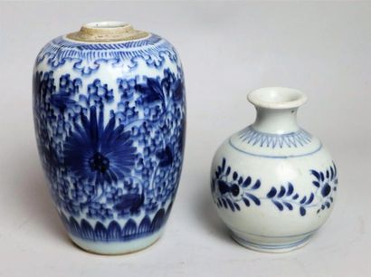 null CHINE, dynastie Qing, XVIIIème siècle.

Deux petits vases en porcelaine bleu...