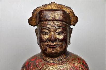null Statue de dignitaire en bois laqué or, rouge et bleu

Chine, dynastie Qing,...