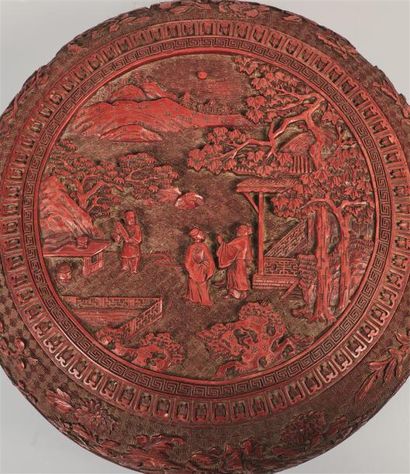 null CHINE, fin du XVIIIème siècle.

Boîte couverte en laque rouge sculptée de forme...