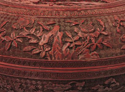 null CHINE, fin du XVIIIème siècle.

Boîte couverte en laque rouge sculptée de forme...