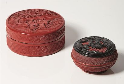 null CHINE, XIXème siècle.

Boîte couverte en laque rouge sculptée.

Le dessus décoré...