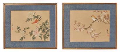 null CHINE, XXème siècle.

Deux peintures à l'encre et couleur sur soie encadrées...