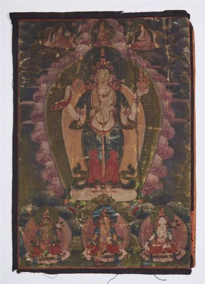 null TIBET, XIXème siècle

Thangka à l'encre et couleur sur toile représentant Avalokitesvara

La...