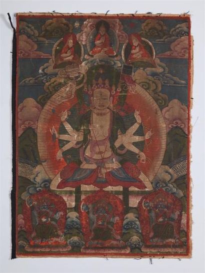 null TIBET, XXème siècle

Thangka à l'encre et couleur sur toile représentant Avalokitesvara

La...