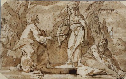 null Ecole italienne du XVIIIème siècle
Le Christ et la femme à la fontaine.
Plume...
