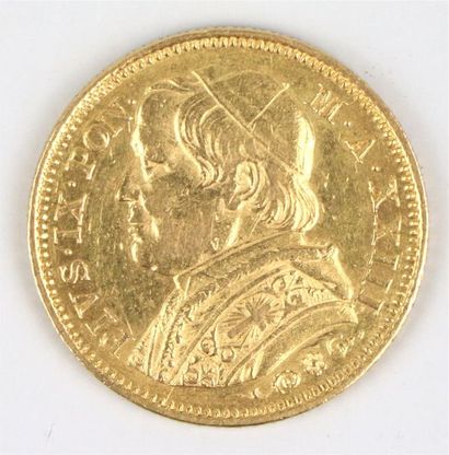 Pièce en or de 20 lires Pie IX, 1868. 
6,44...