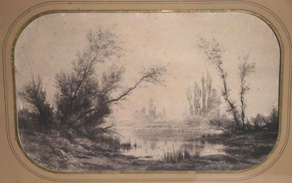 null Auguste ALLONGE (1833-1898).

Paysage lacustre.

Dessin au crayon, signé en...