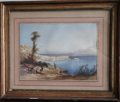 null William CALLOW (1812-1908).

La baie de Naples.		

Aquarelle signée et datée...