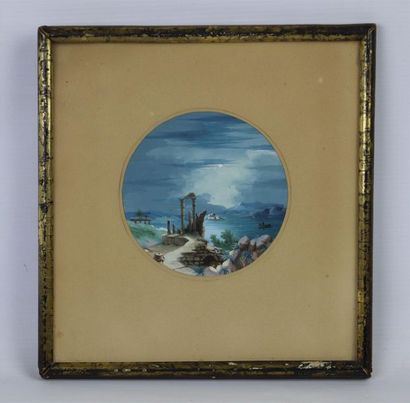 null L. BAQUET, XIXème siècle.

Ruines au clair de lune.

Miniature gouachée.

D_10.7...