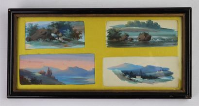 null L. BAQUET, XIXème siècle.

Paysages.

Ensemble de quatre miniatures gouachées...