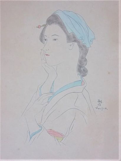 null Léonard FOUJITA (1886-1968) 

Portrait d'une japonaise. 

Impression rehaussée...