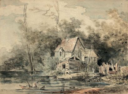 Louis-Gabriel MOREAU l'aîné (Paris 1740-1806) Landscape at the watercolour mill

16...
