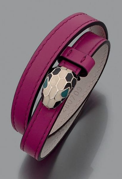 BULGARI pink leather bracelet with a double...